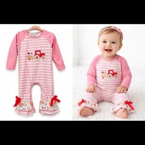 🩷5/$25 Pink Tractor Ruffle Romper Baby Girl Farm Cute Outfit 6-12M